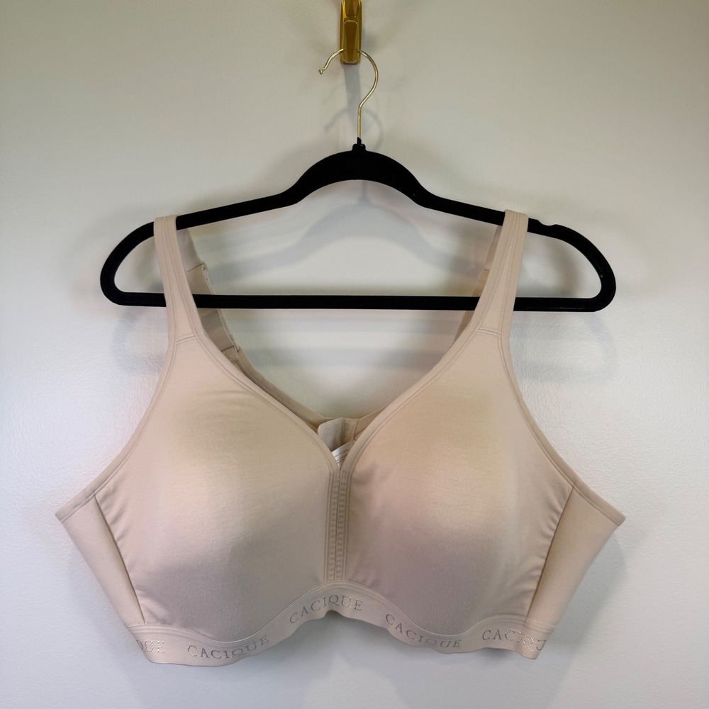 Cacique Lightly Lined No-Wire Bra Beige Logo Band 48B Womens Neutral Comfort